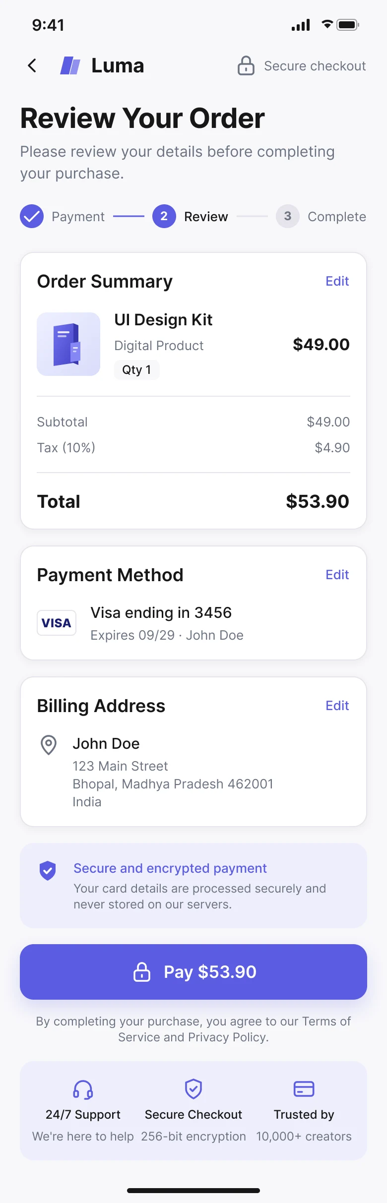 Credit Card Checkout: Review order