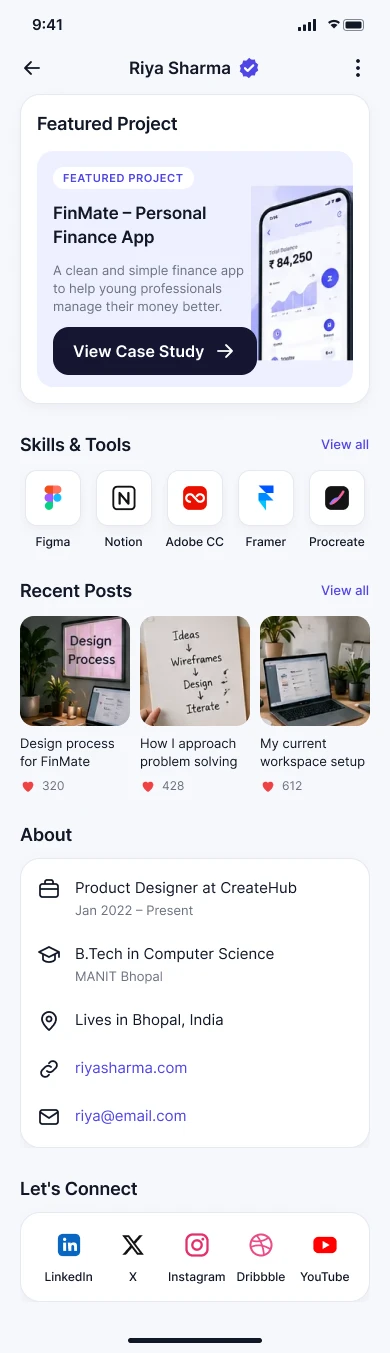User Profile: Profile, About section