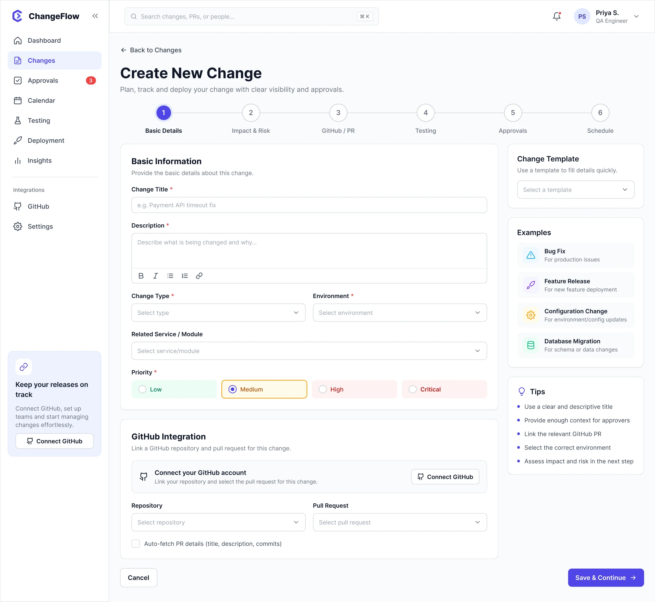 Create change screen