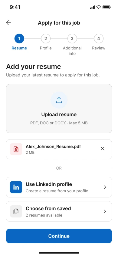 Add resume screen
