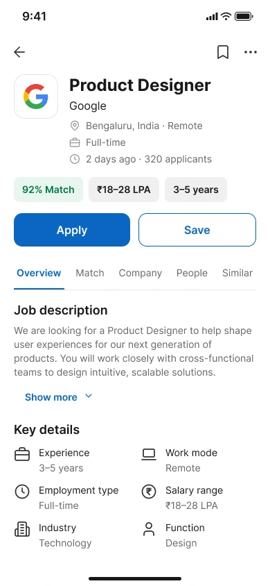 LinkedIn Jobs: Job details on mobile