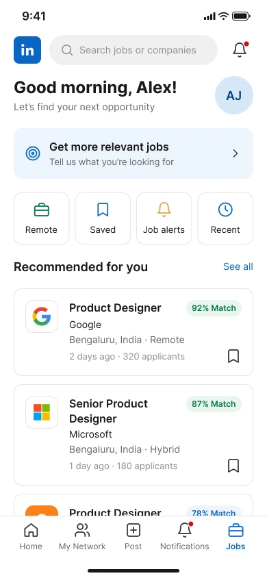 Jobs home screen