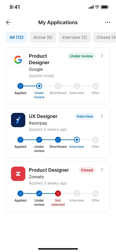 My applications screen