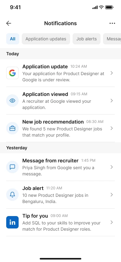 Notifications screen