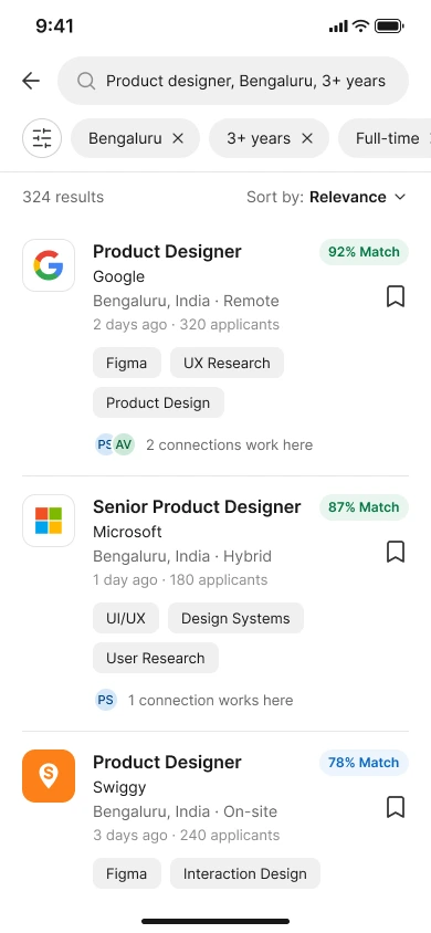 Search results screen