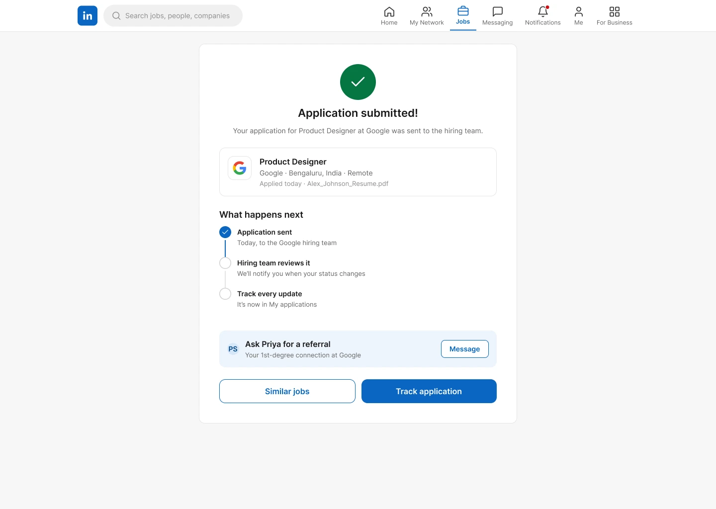 Submitted screen