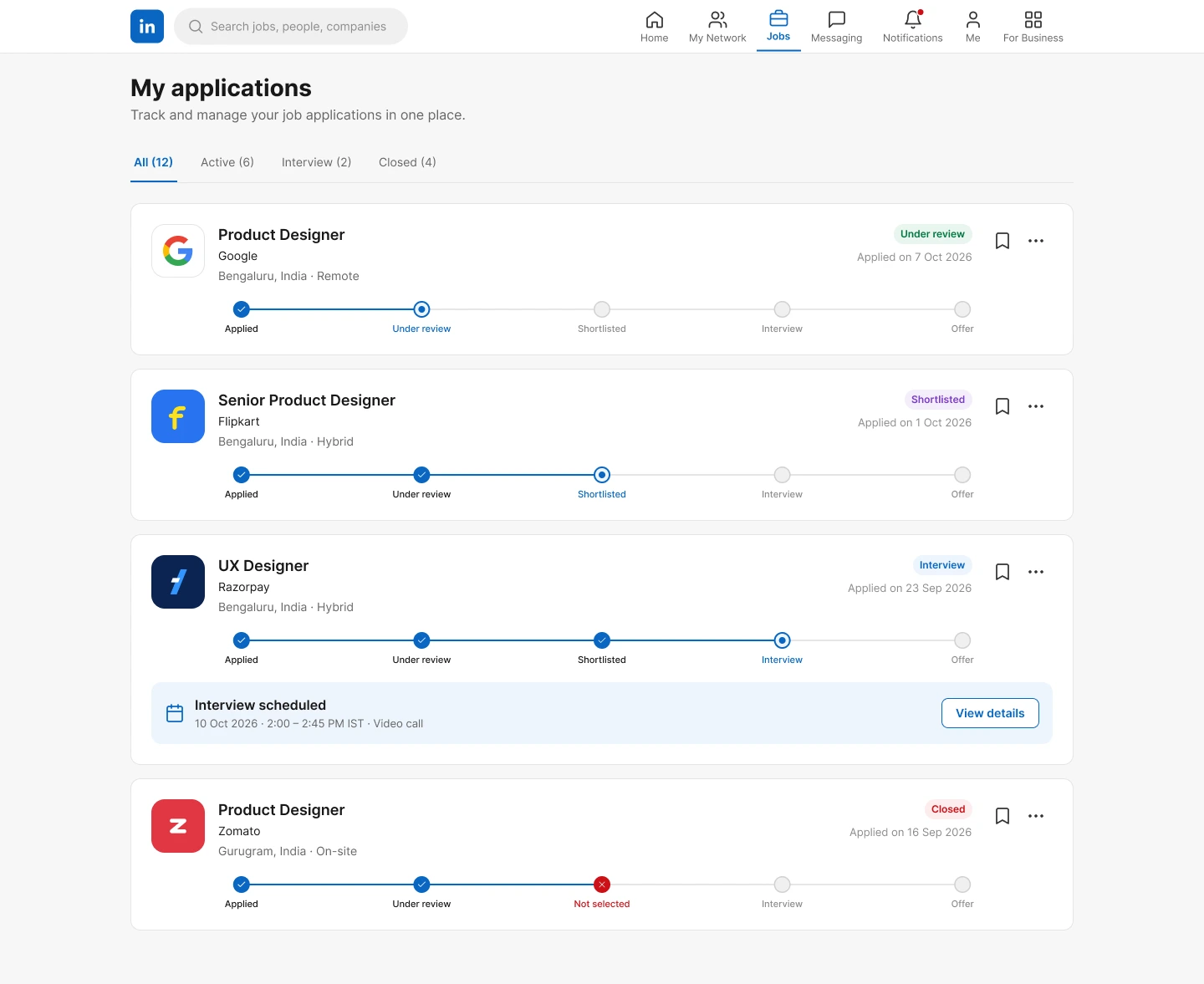 My applications screen