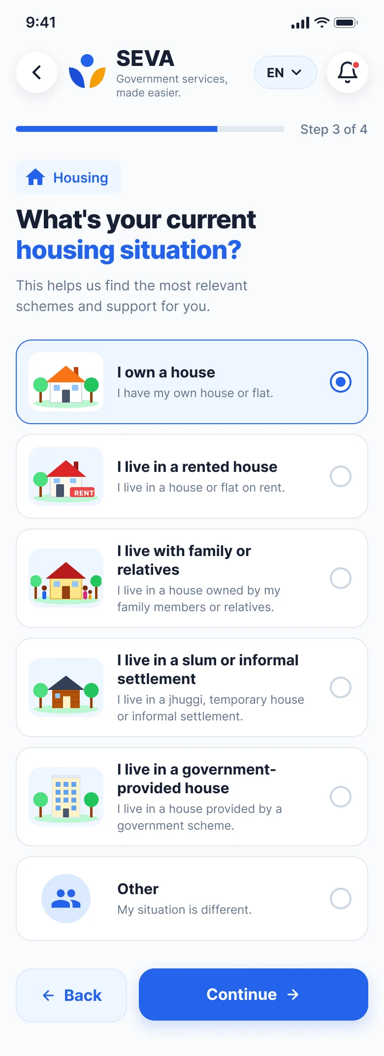 Housing situation screen