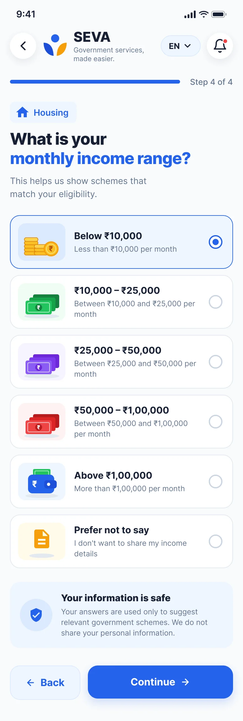 Income screen
