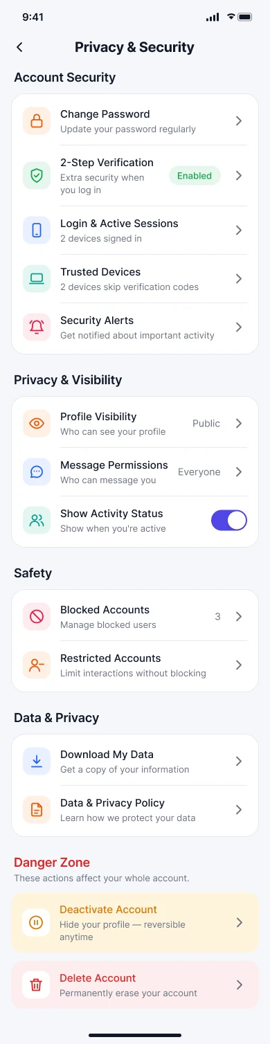 Settings: Privacy & Security
