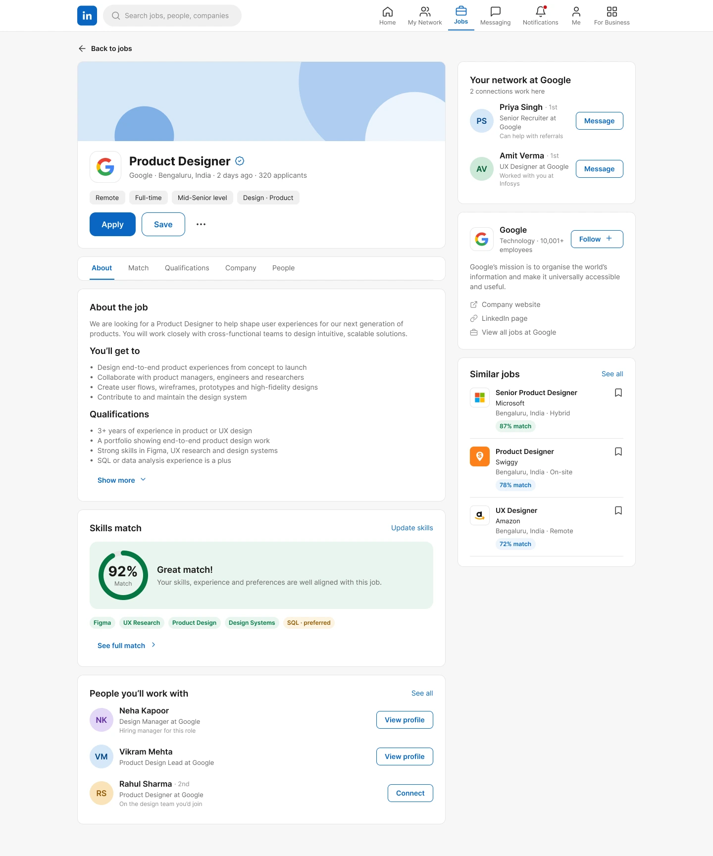 LinkedIn Jobs: Job details on web